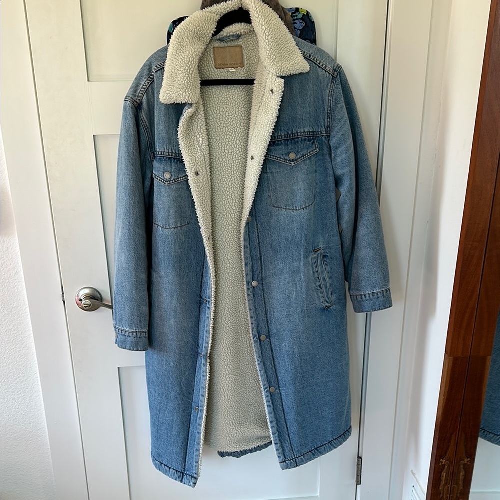 Aritzia Blue Denim Sherpa-Lined Coat